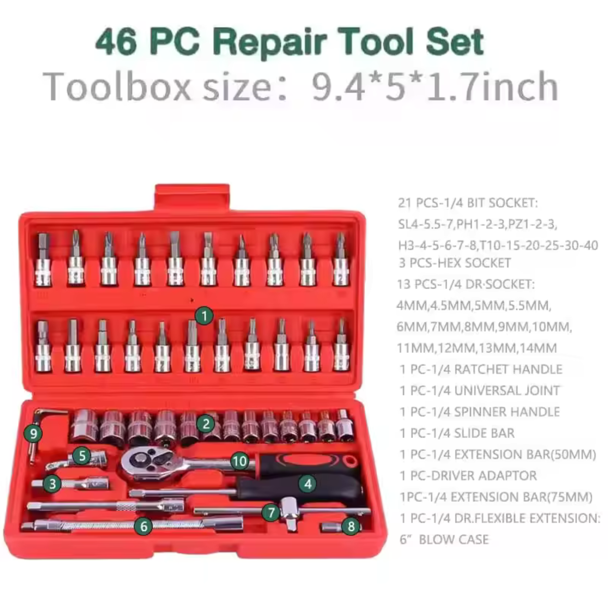 46-PEICE TOOL SET FOR HOME & AUTO